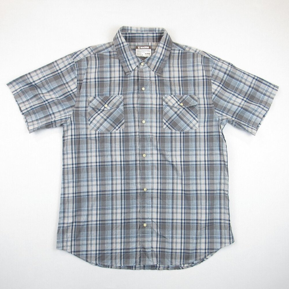 MK Machine Shirt Men's XL Snap Button Western Graphic Plaid Short Sleeve
